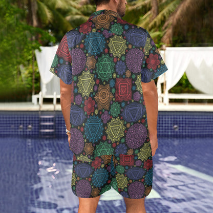 Chakra Mandala Print Pattern Men's Beach Shirt and Shorts Set