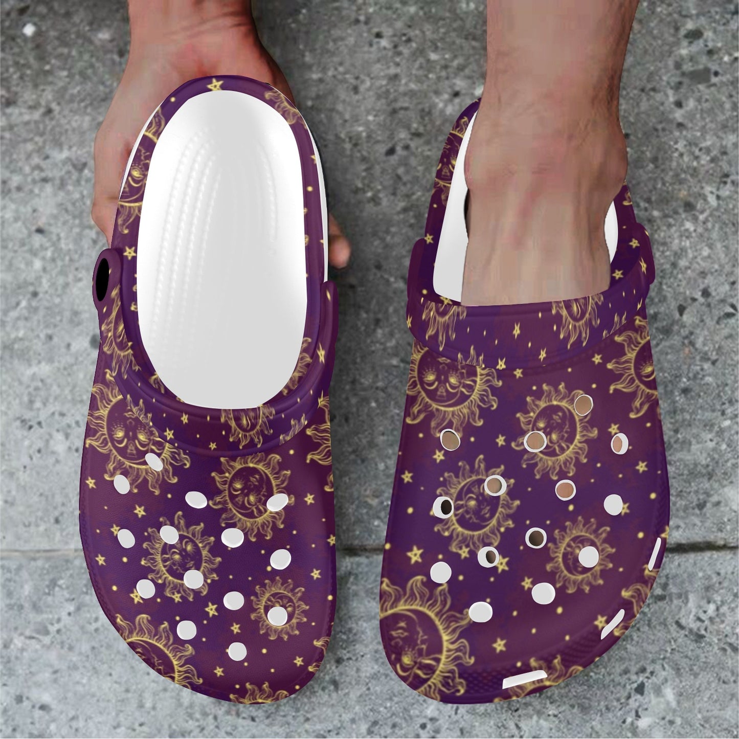 Sun Moon Star Design Themed Print Unisex Clogs Shoes