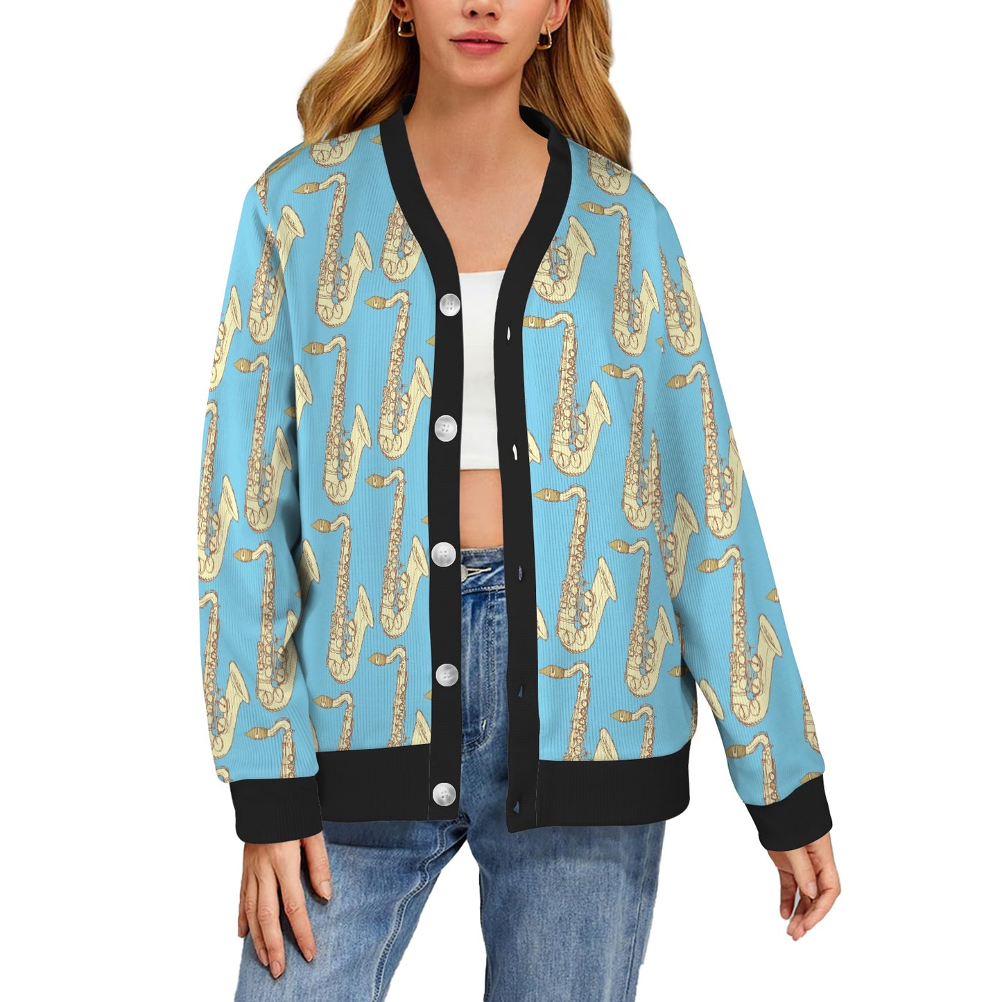 Saxophone Pattern Print Design 03 Women's Cardigan