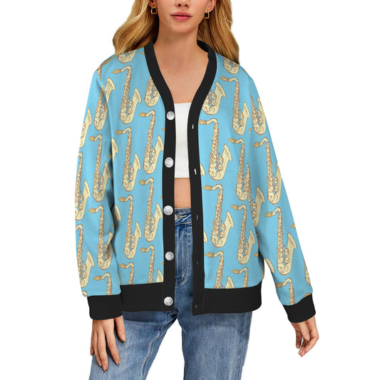 Saxophone Pattern Print Design 03 Women's Cardigan