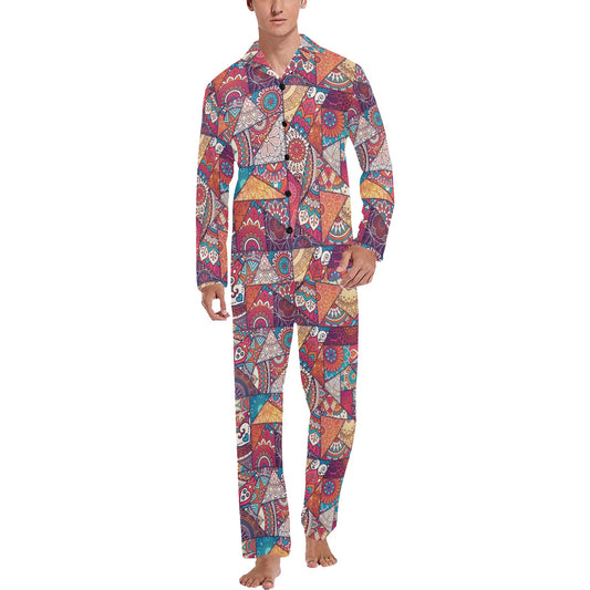 Patchwork Print Design LKS401 Men's Long Pajama Set