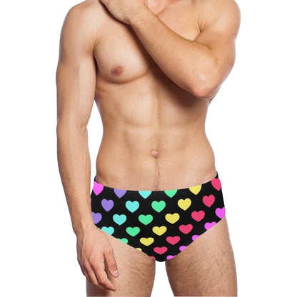 Heart Rainbow Pattern Print Design HE02 Men's Swimming Briefs