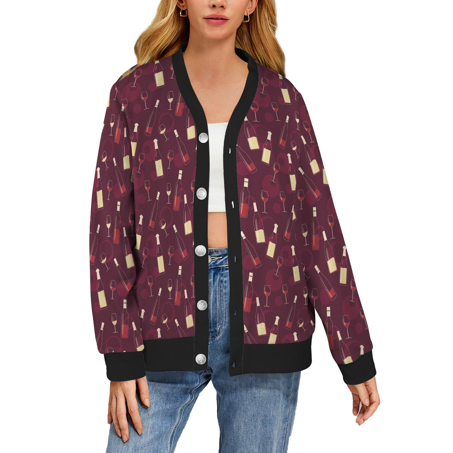 Wine Themed Pattern Print Women's Cardigan