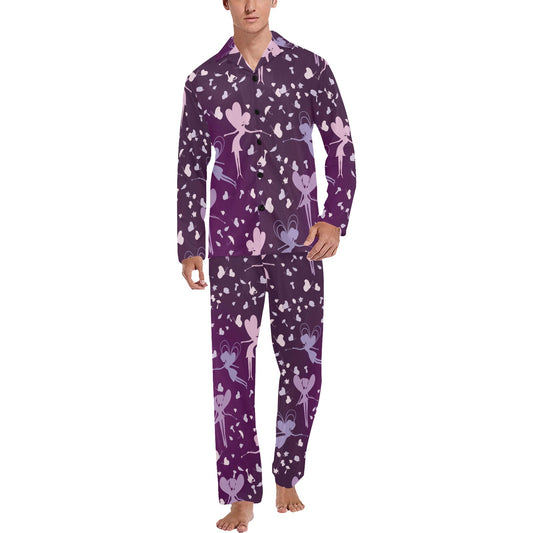 Fairy Pink Print Pattern Men's Long Pajama Set