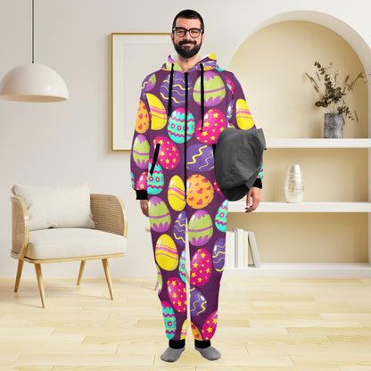 Easter Eggs Pattern Print Design RB04 Hooded Fleece Onesie Pajama Jumpsuit