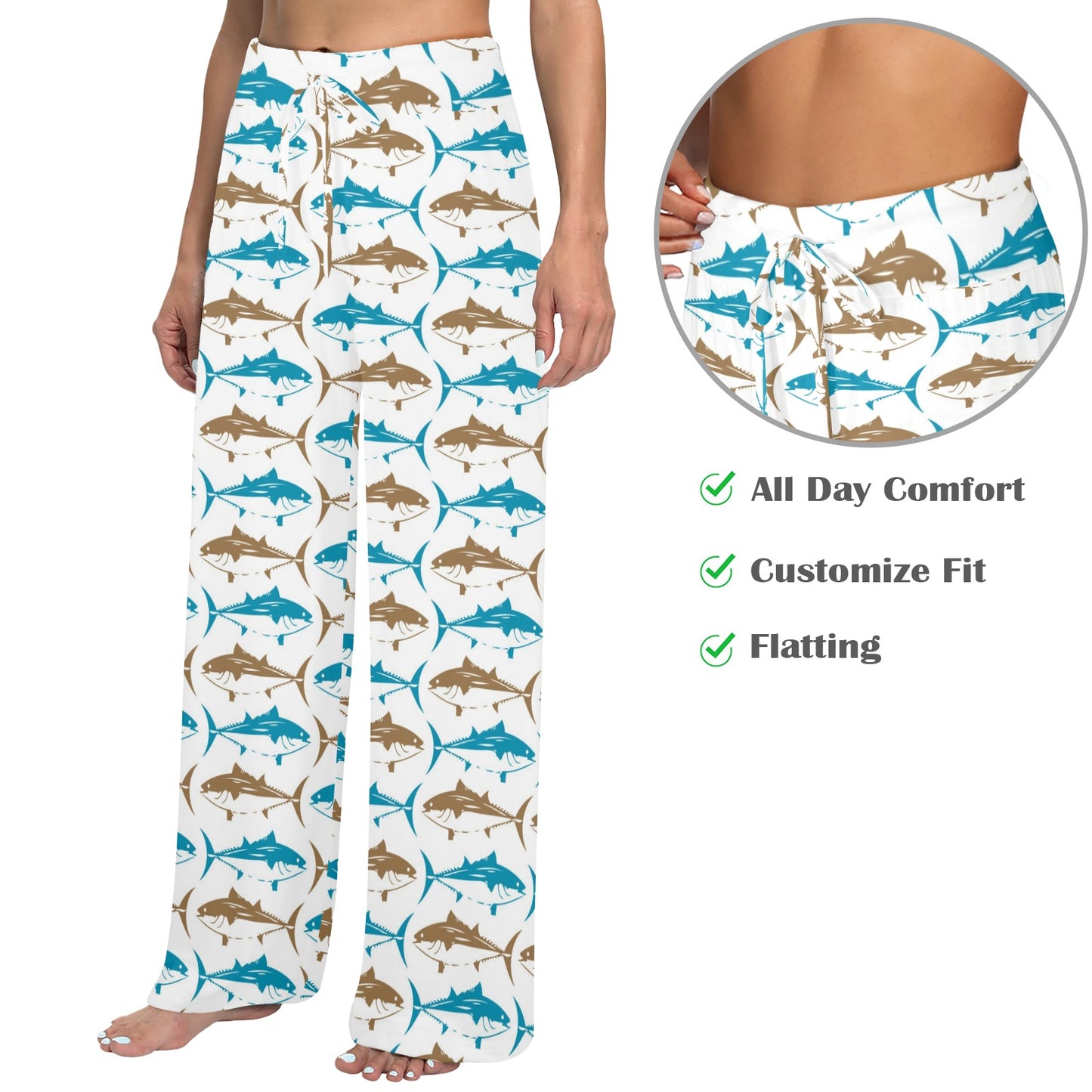 Tuna Fish Print Design LKS301 Women's Wide Leg Lounge Pants