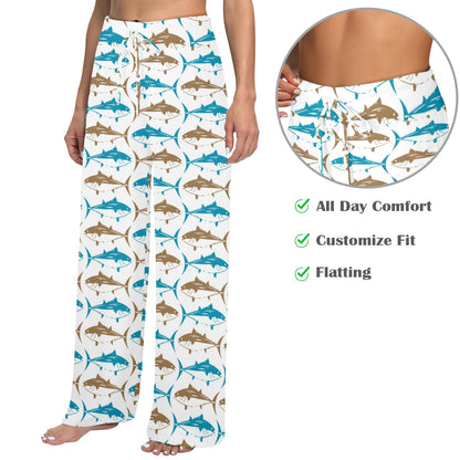 Tuna Fish Print Design LKS301 Women's Wide Leg Lounge Pants