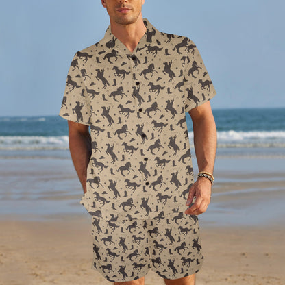 Cowboy Pattern Print Design 05 Men's Beach Shirt and Shorts Set