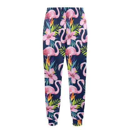 Flamingo Hibiscus Print Men's Casual Track Pants