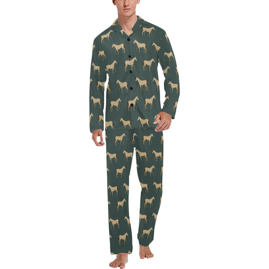 Horse Classic Themed Pattern Print Men's Long Pajama Set