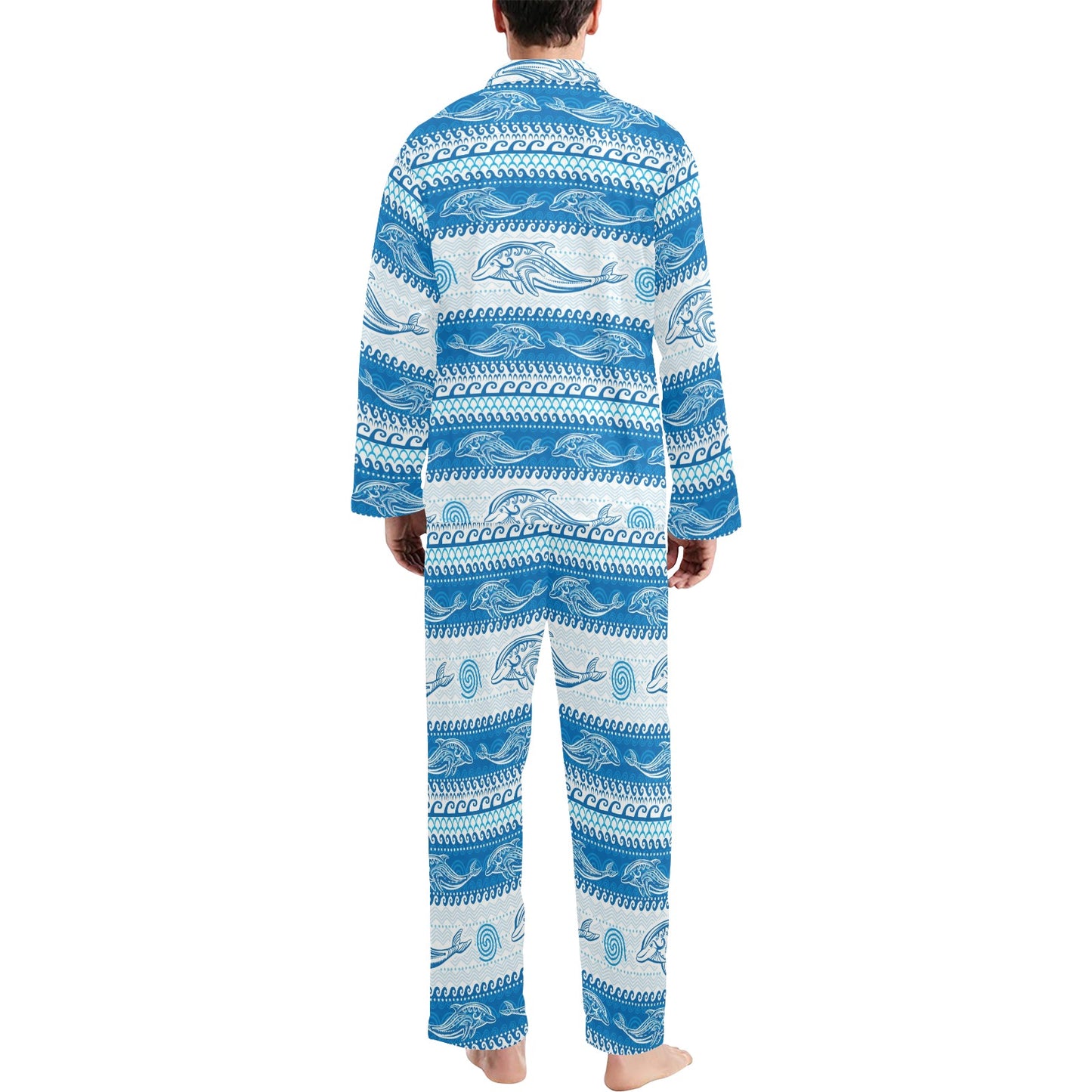 Dolphin Tribal Print Pattern Men's Long Pajama Set