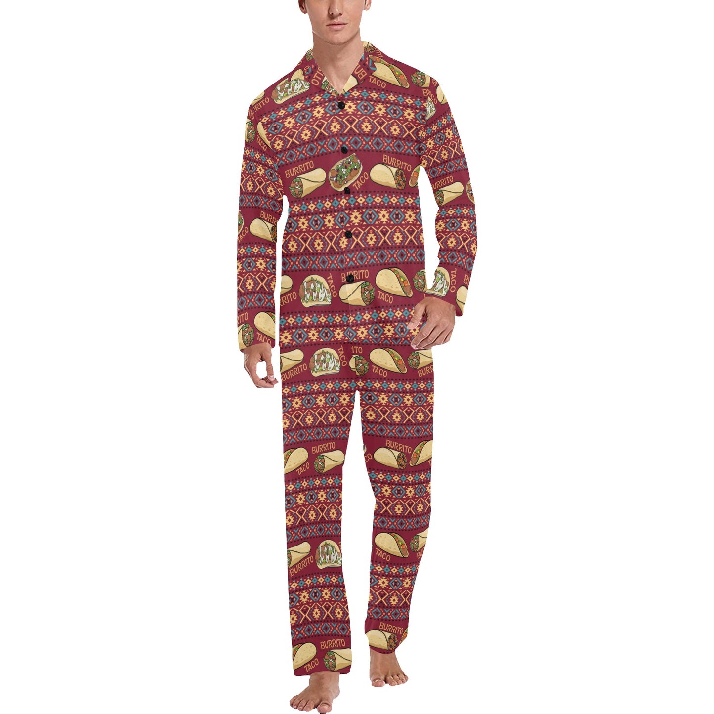 Burrito Taco Print Design LKS302 Men's Long Pajama Set