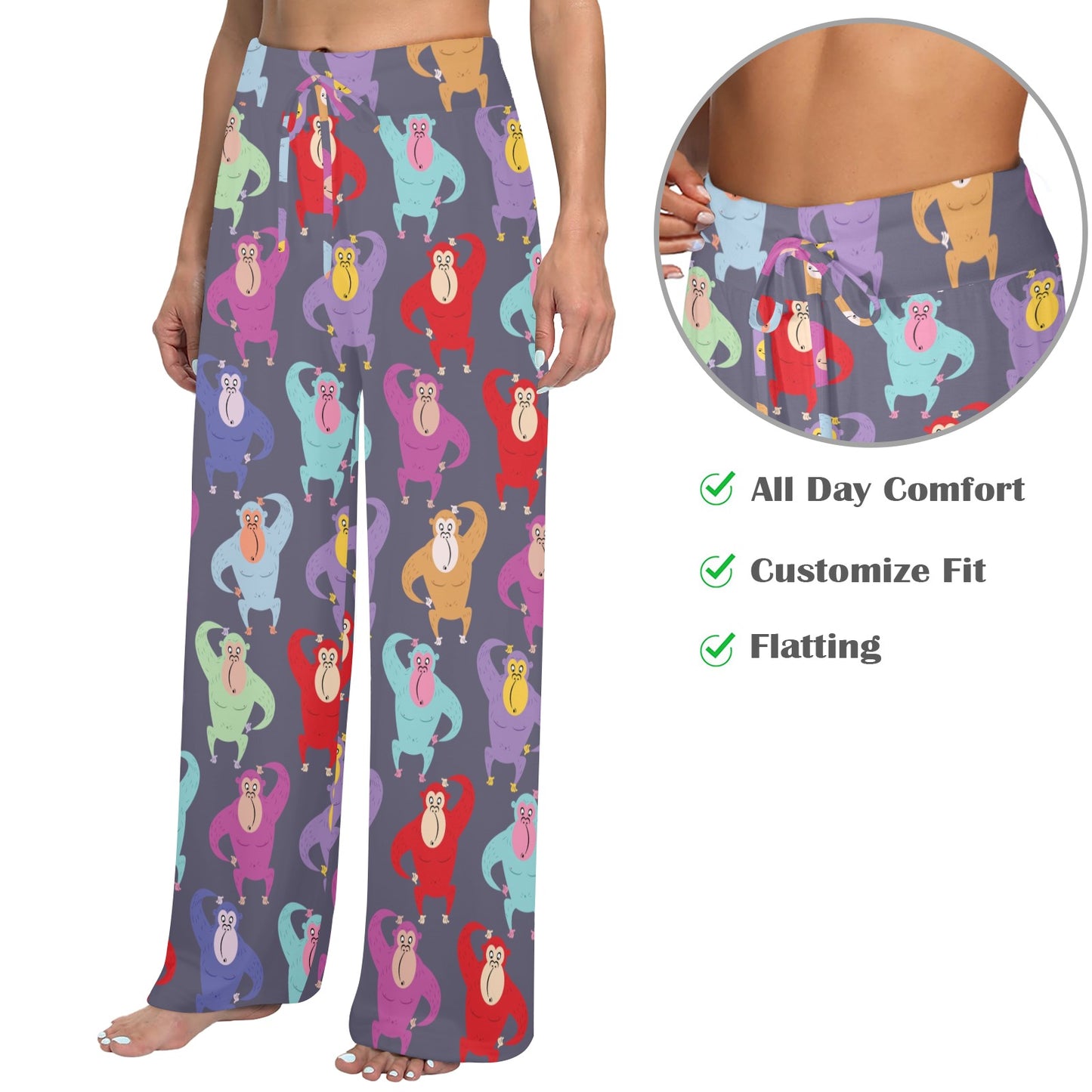 Chimpanzee Pattern Print Design 03 Women's Wide Leg Lounge Pants