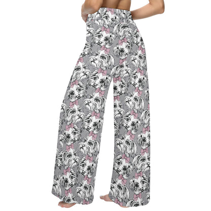 Maltese Pattern Print Design 01 Women's Wide Leg Lounge Pants