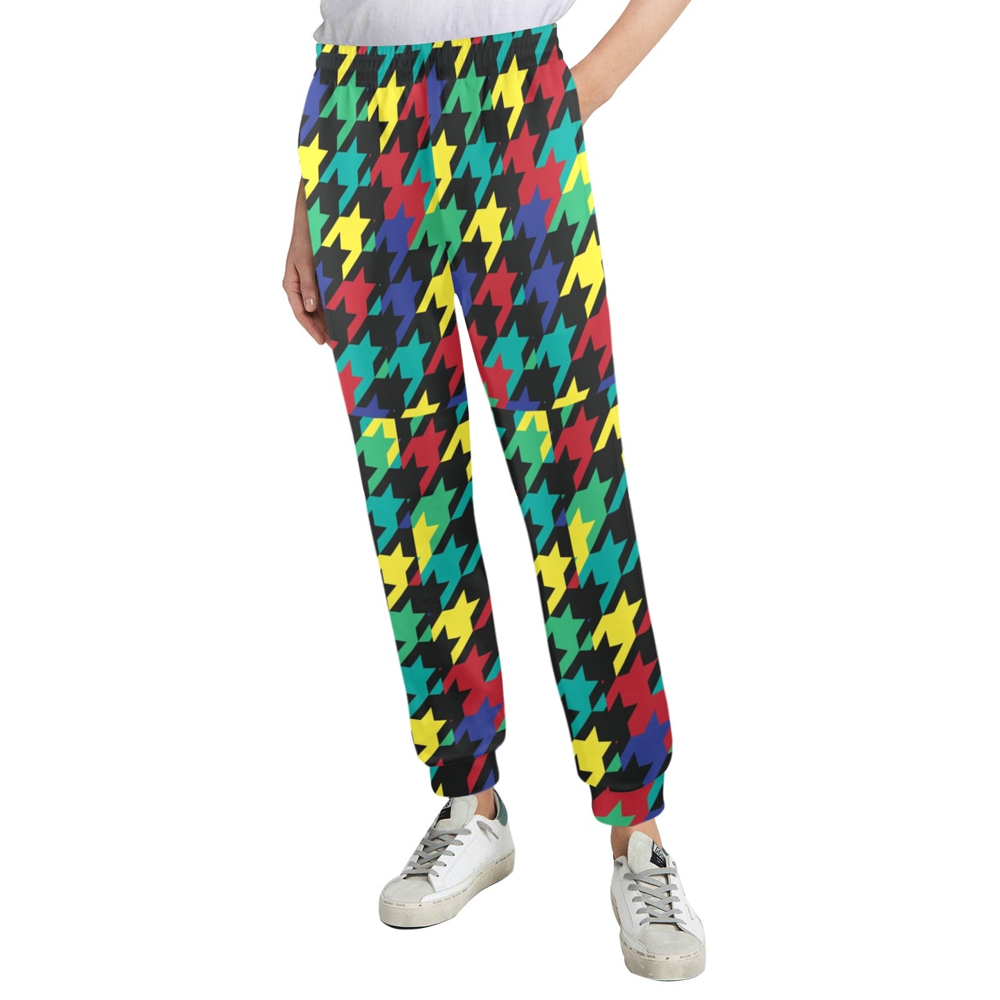 Houndstooth Colorful Pattern Print Design 02 Women's Casual Track Pants