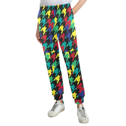 Houndstooth Colorful Pattern Print Design 02 Women's Casual Track Pants