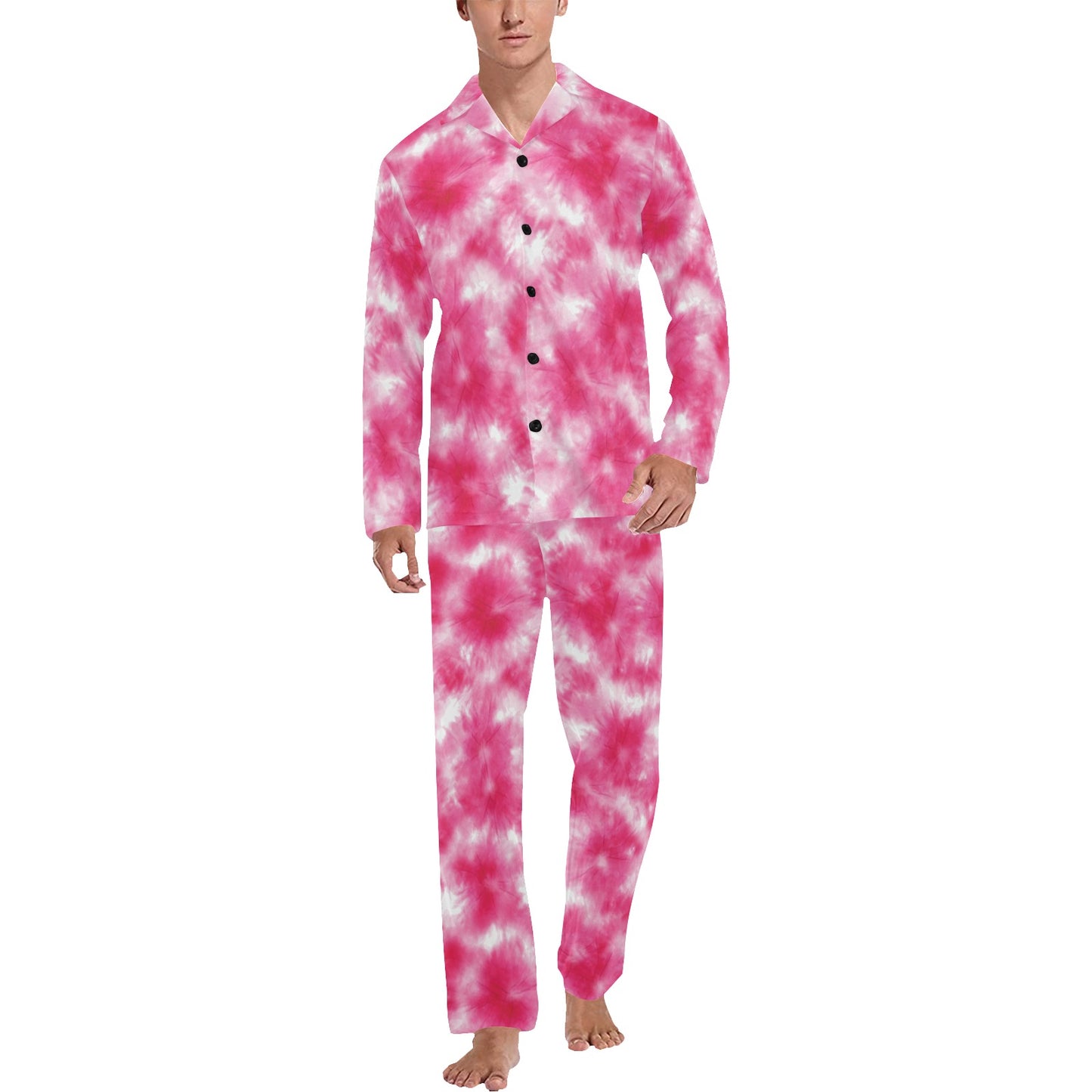 Tie Dye Pink Print Design LKS304 Men's Long Pajama Set