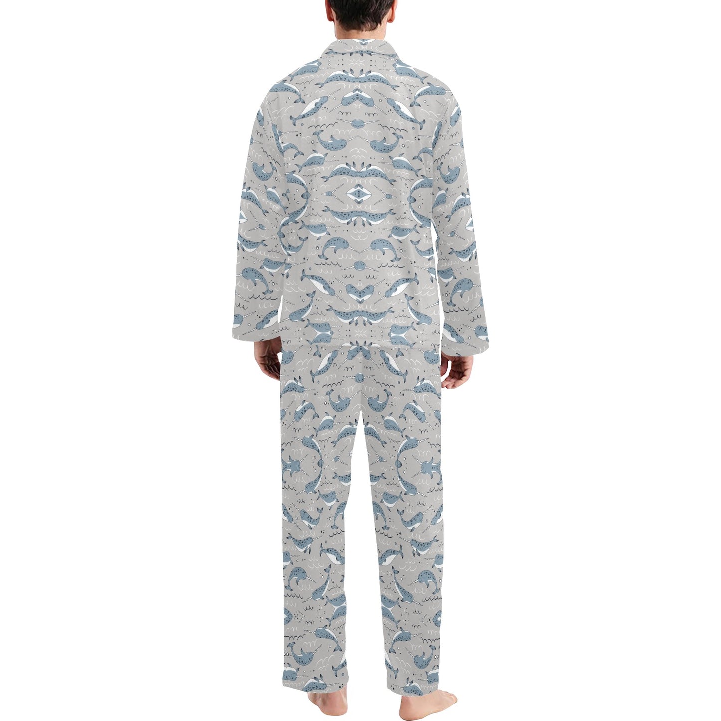 Narwhal Pattern Print Men's Long Pajama Set