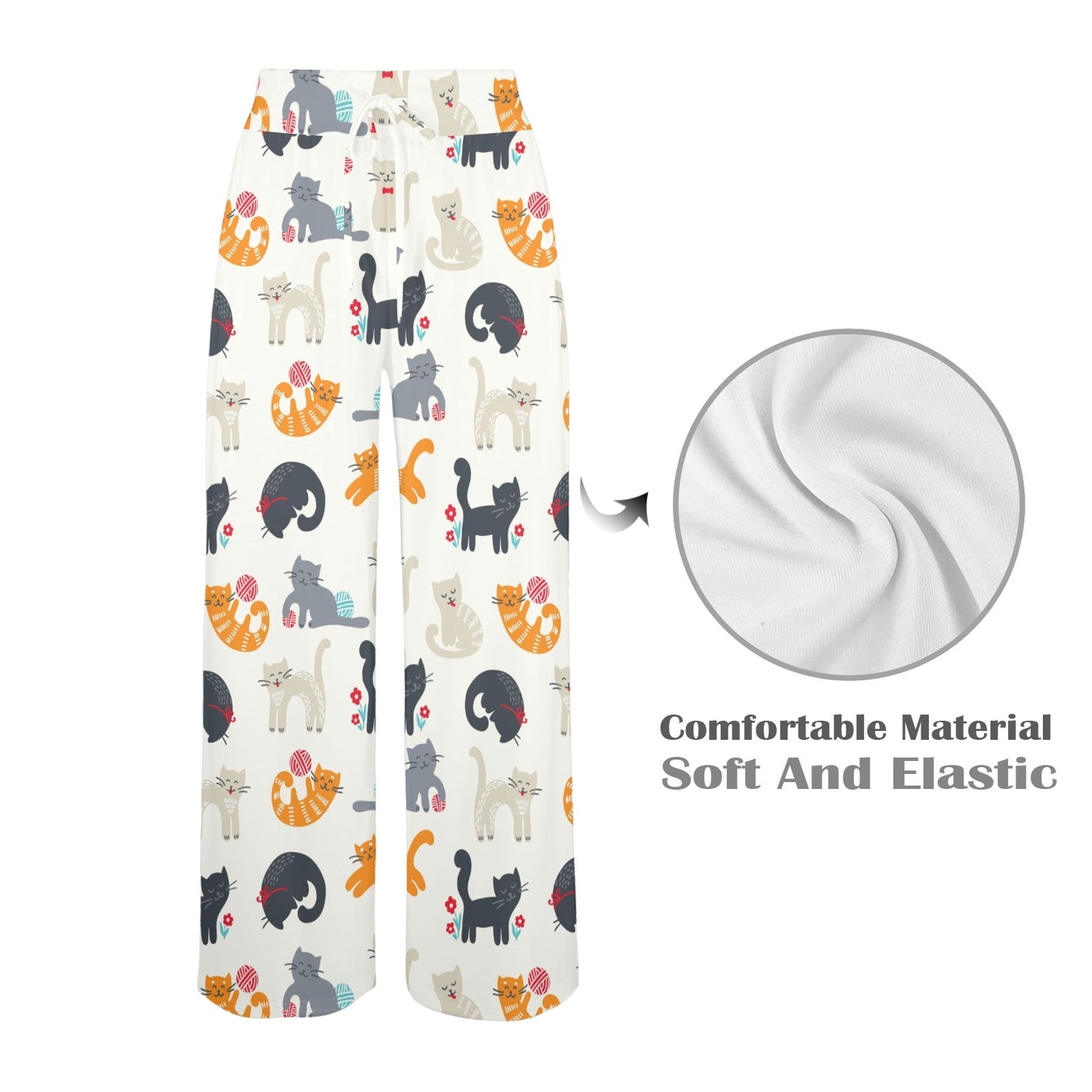 Kitten Design Print Pattern JJ0358 Women's Wide Leg Lounge Pants