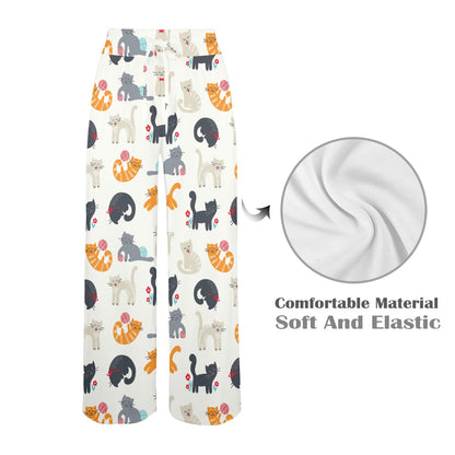 Kitten Design Print Pattern JJ0358 Women's Wide Leg Lounge Pants