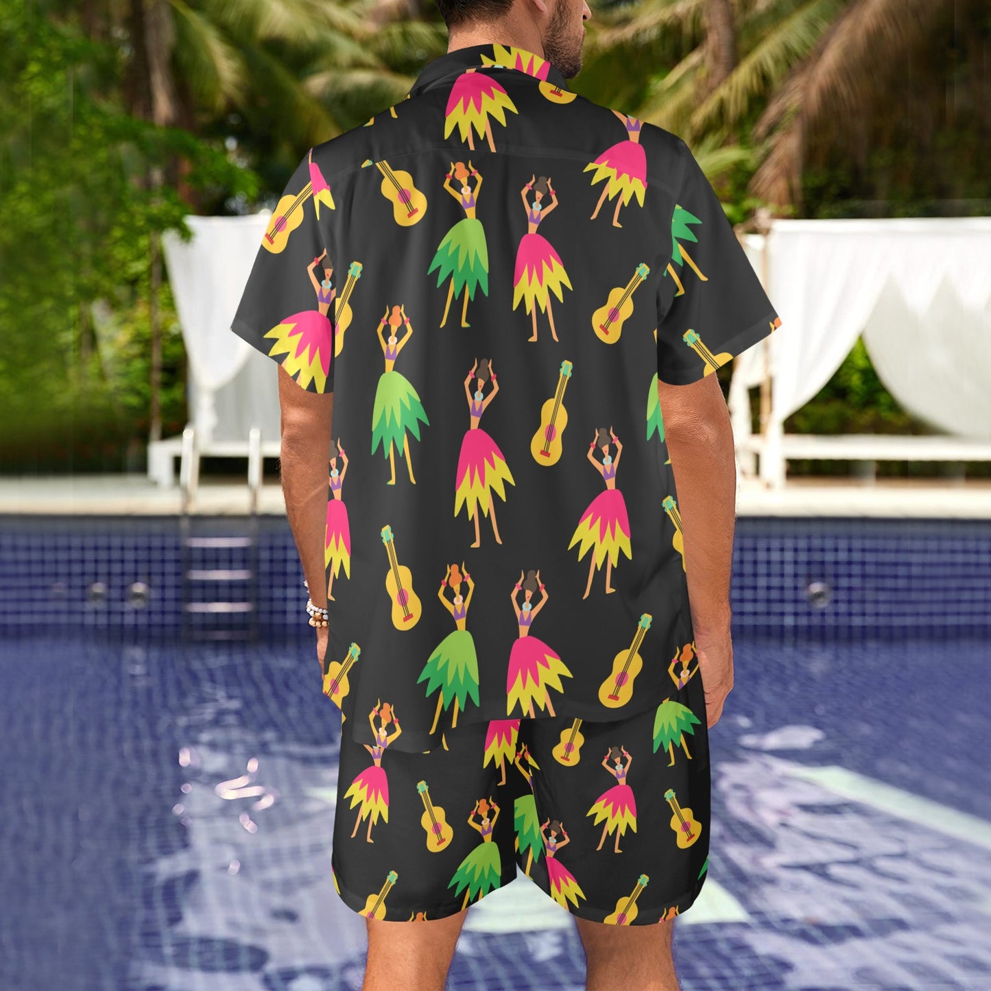 Hula Dancers Hawaiian Girl Pattern Print Design 03 Men's Beach Shirt and Shorts Set