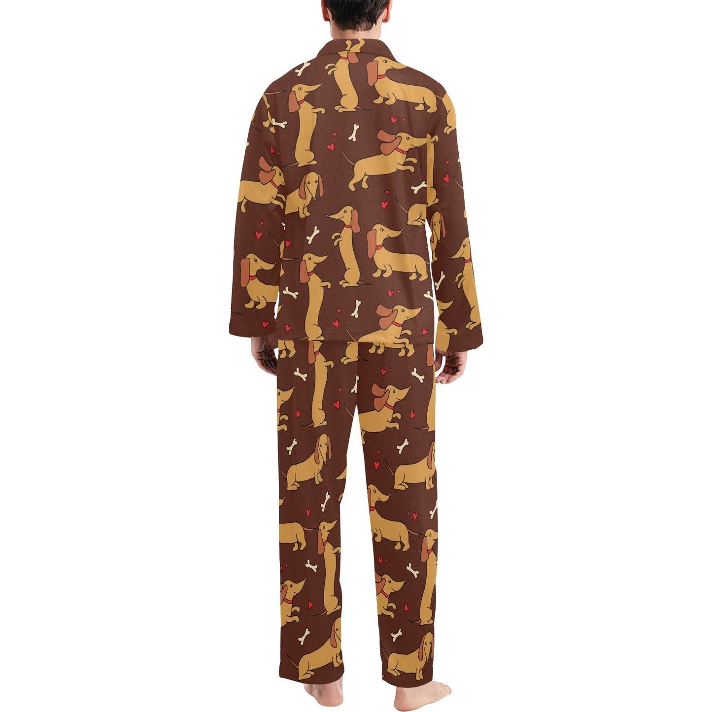 Dachshund Happy Print Pattern Men's Long Pajama Set