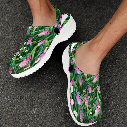 Tropical Folower Pink Heliconia Print Unisex Clogs Shoes