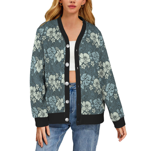 Flower Hawaiian Hibiscus Style Print Pattern Women's Cardigan