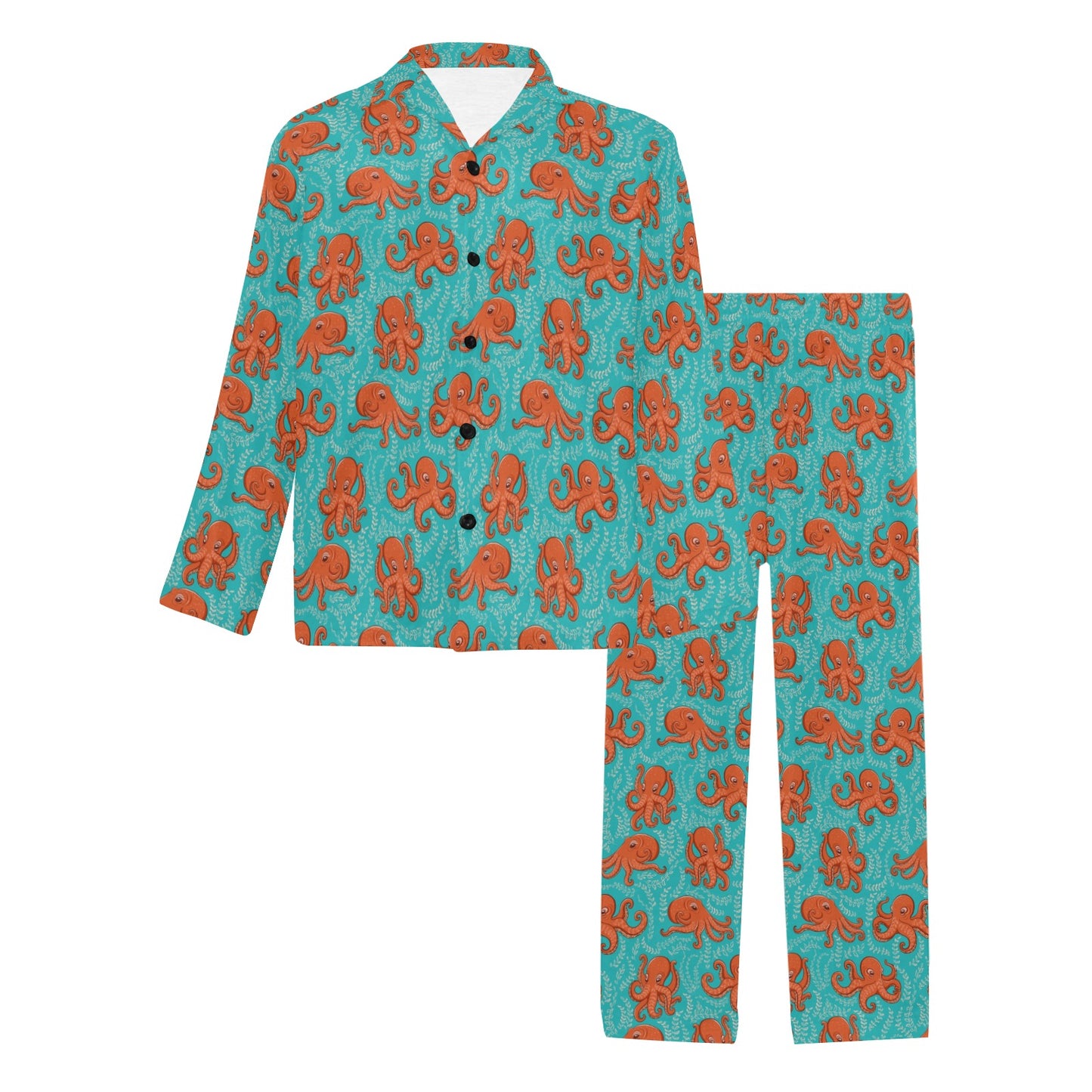 Octopus Cartoon Design Print Themed Men's Long Pajama Set