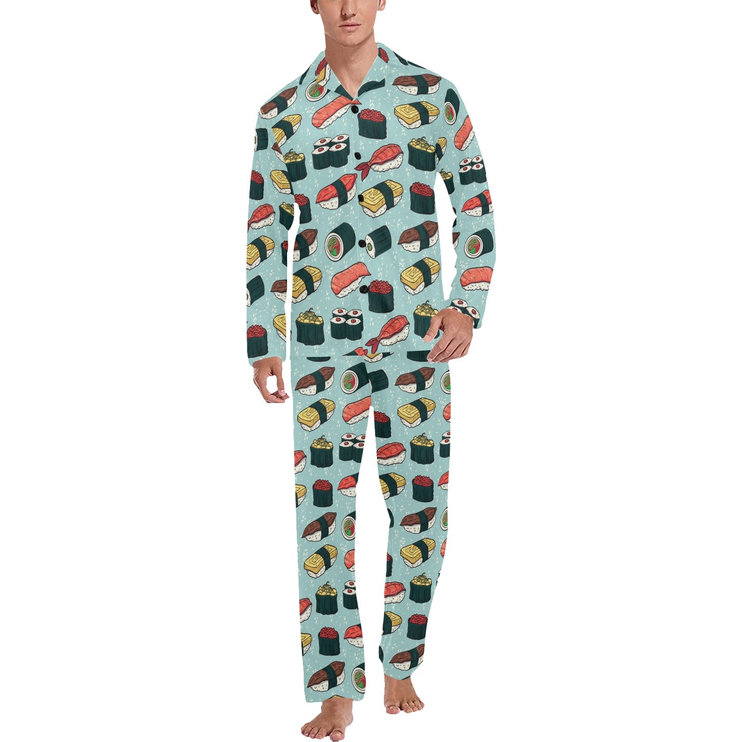 Sushi Pattern Design Men's Long Pajama Set