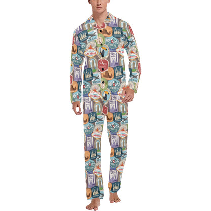 Travel Stamp Print Design LKS301 Men's Long Pajama Set