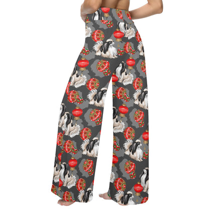 Japanese Chin Pattern Print Design 02 Women's Wide Leg Lounge Pants
