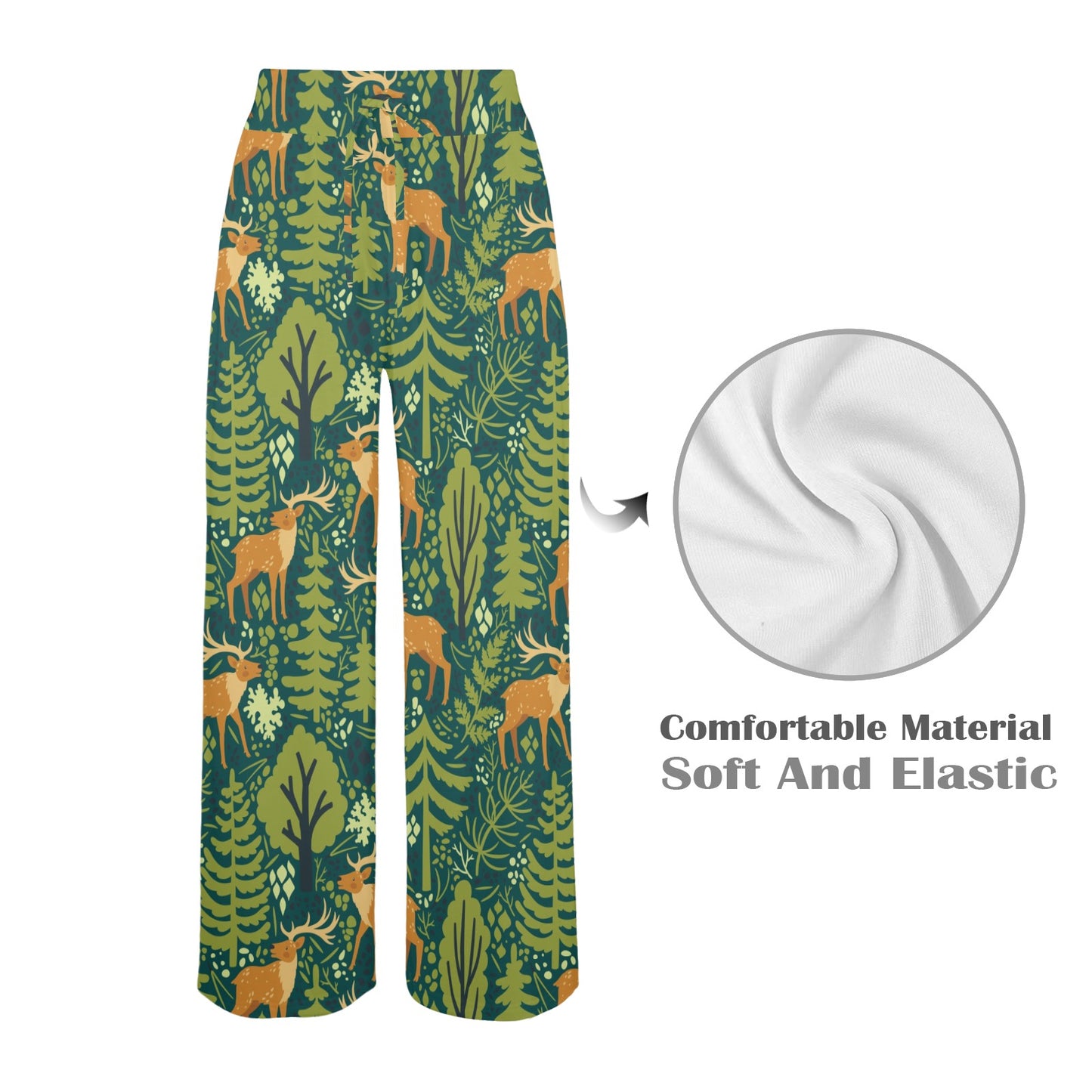 elk Design Print Pattern JJ0198 Women's Wide Leg Lounge Pants