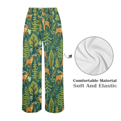 elk Design Print Pattern JJ0198 Women's Wide Leg Lounge Pants