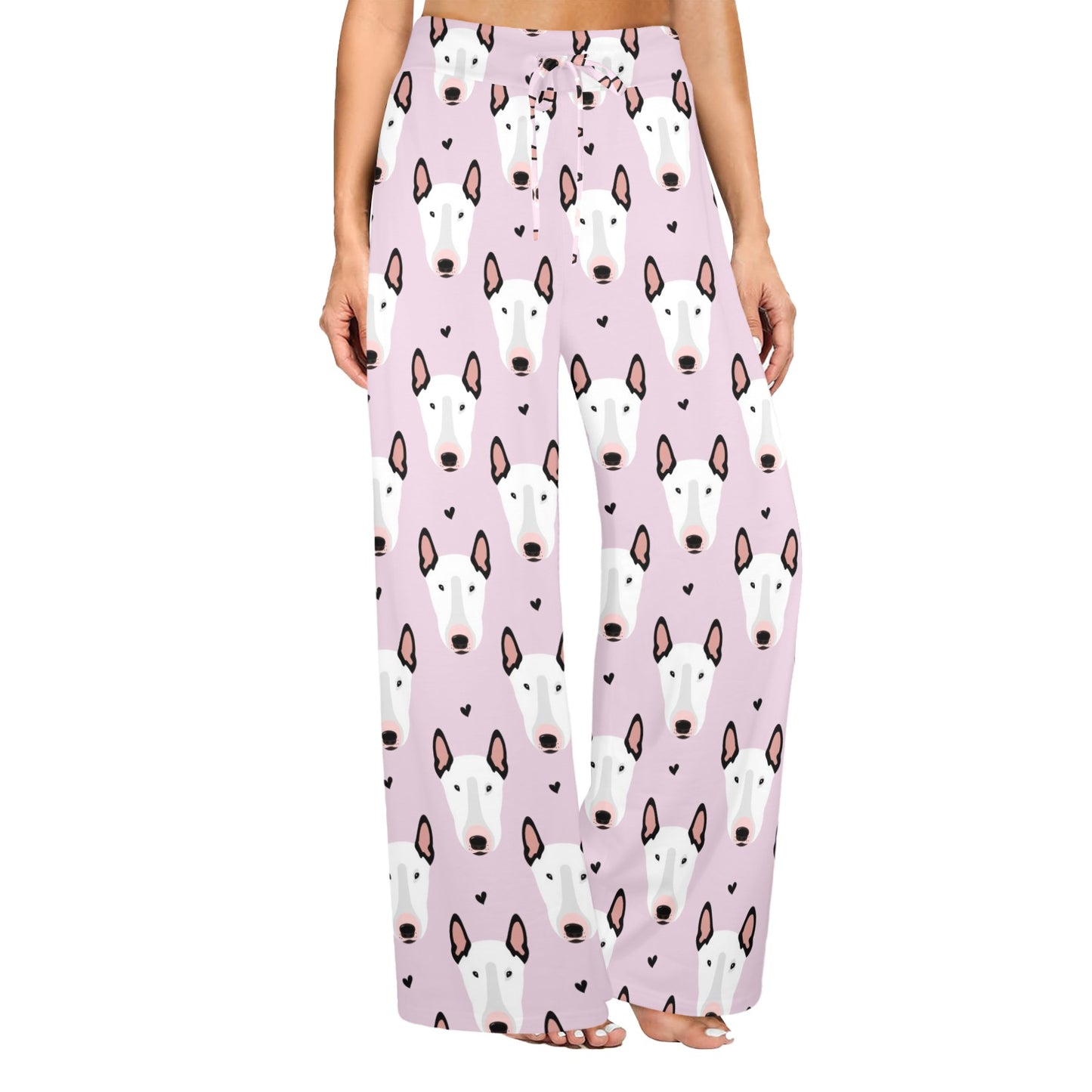 Bull Terrier Pink Print Pattern Women's Wide Leg Lounge Pants