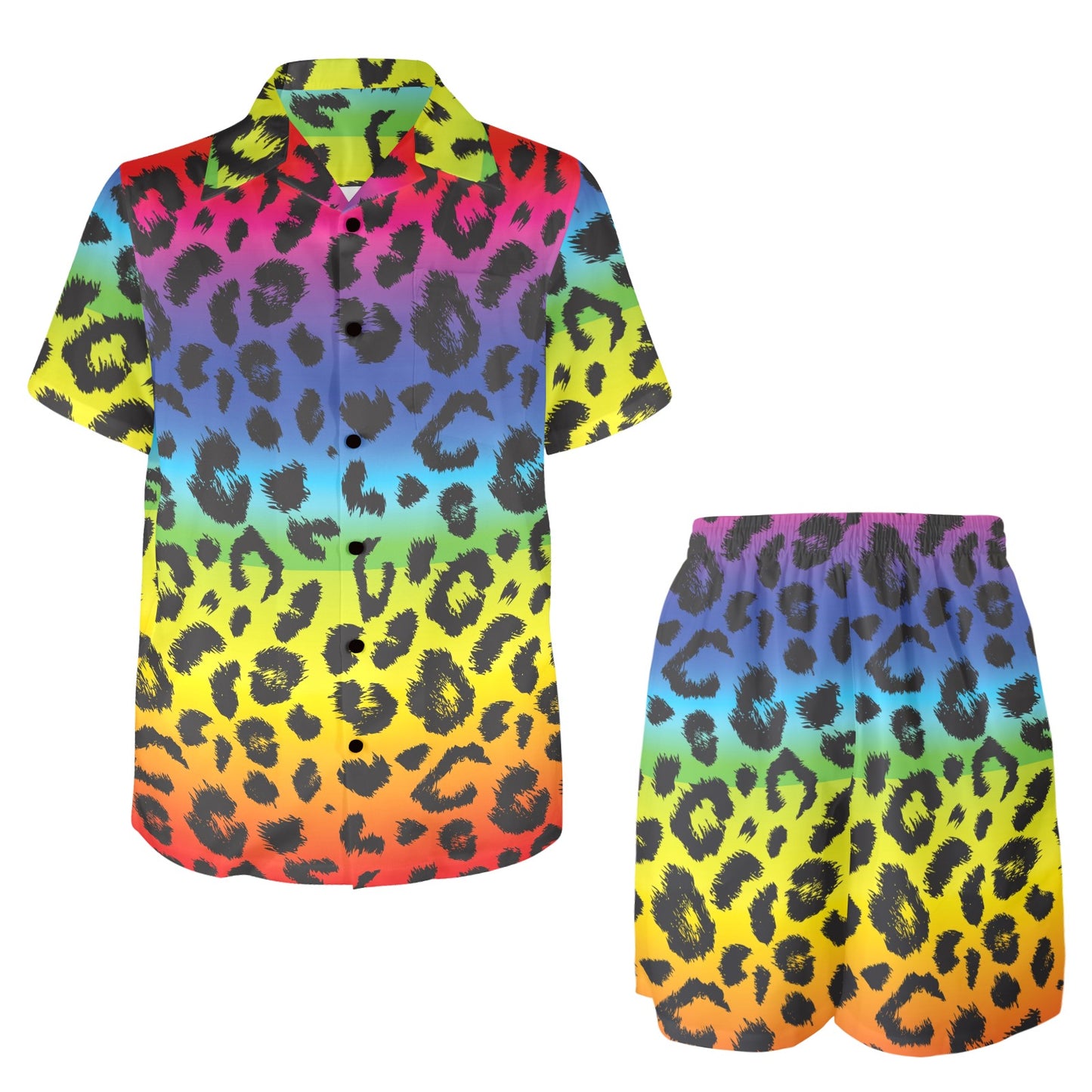 Rainbow Leopard Pattern Print Design A01 Men's Beach Shirt and Shorts Set