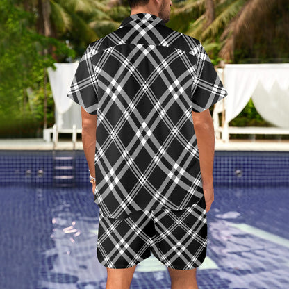Madras Pattern Print Design 03 Men's Beach Shirt and Shorts Set