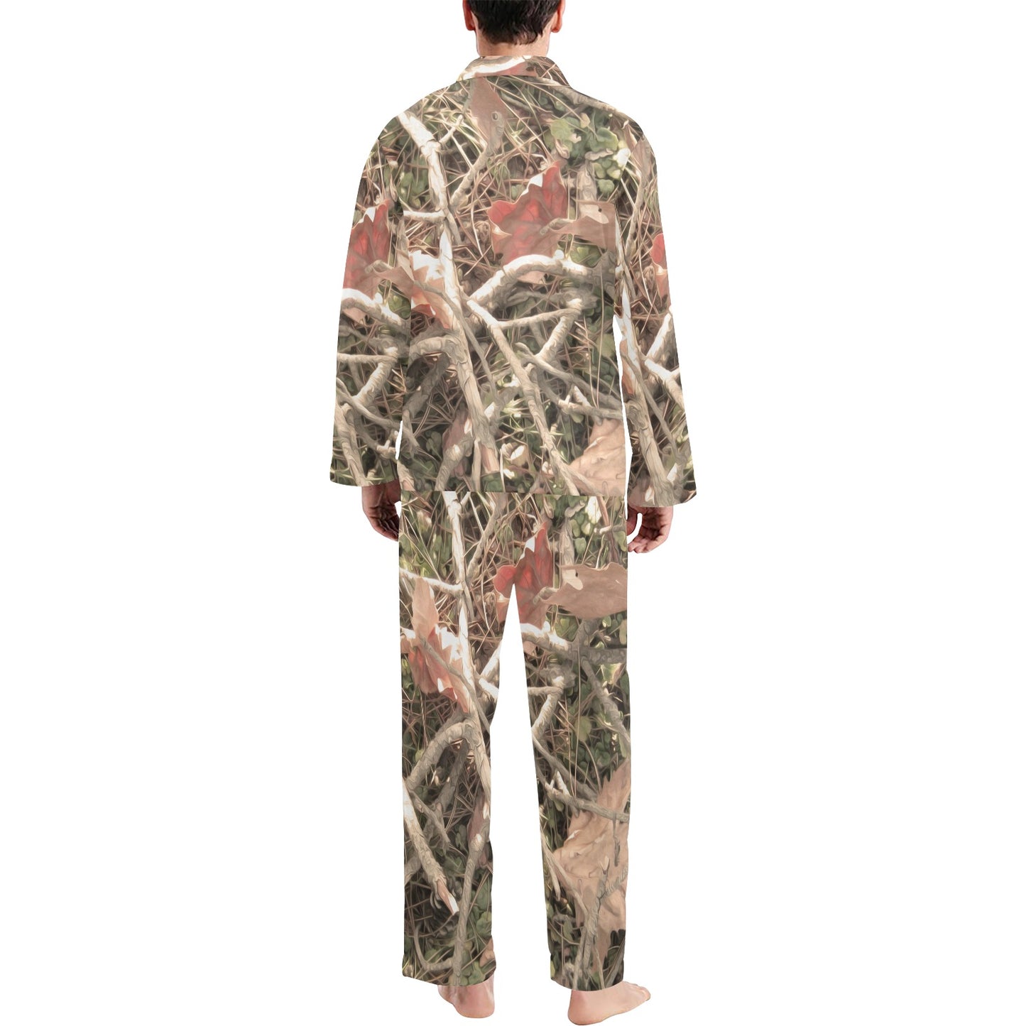 Camouflage Realistic Tree Authumn Print Men's Long Pajama Set