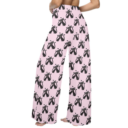 Black Cat Pattern Print Design 01 Women's Wide Leg Lounge Pants