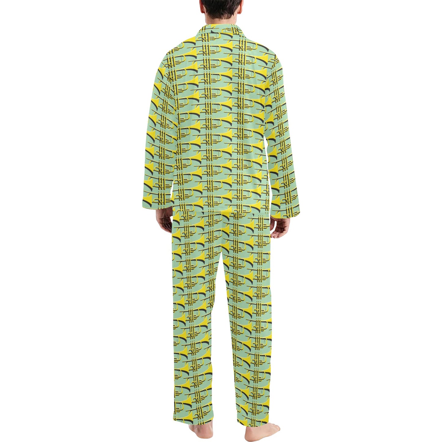 Trumpet Vintage Design Print Men's Long Pajama Set