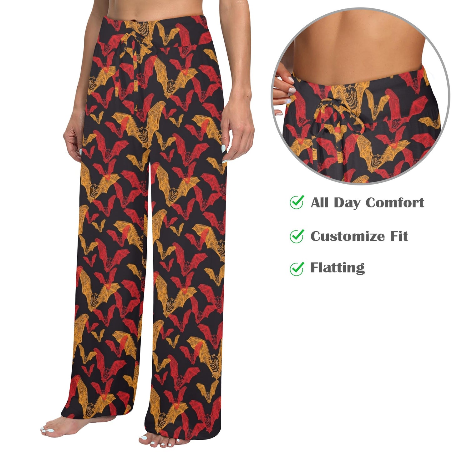 Bat Pattern Print Design 01 Women's Wide Leg Lounge Pants