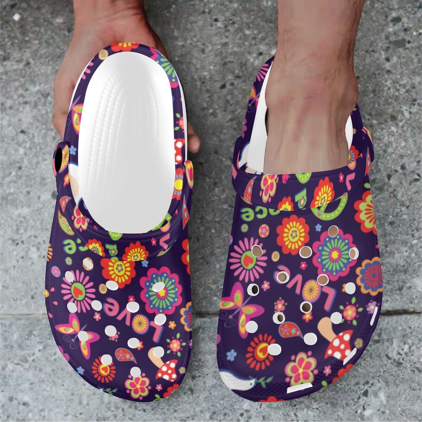 Flower Power Peace Design Print Unisex Clogs Shoes