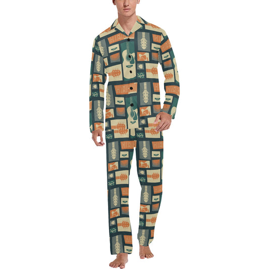Acoustic Guitar Pattern Print Design 02 Men's Long Pajama Set