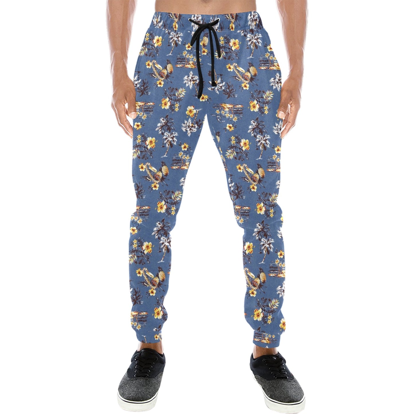 Hawaiian Flower Blue Print Men's Sweatpants