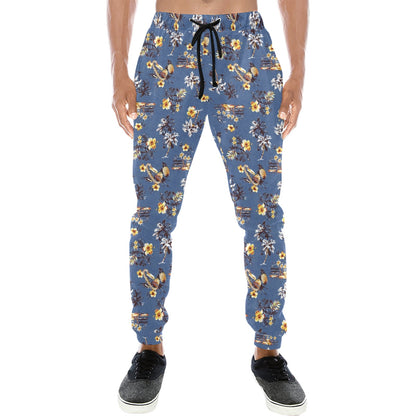 Hawaiian Flower Blue Print Men's Sweatpants