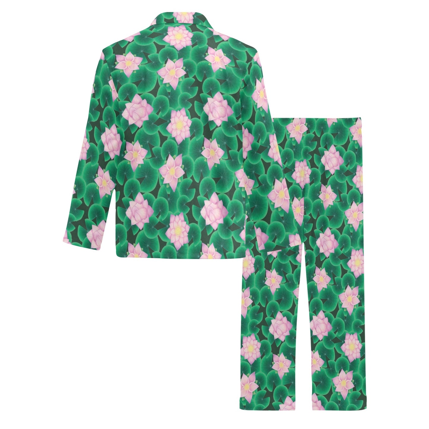 Water Lily Print Design LKS303 Men's Long Pajama Set
