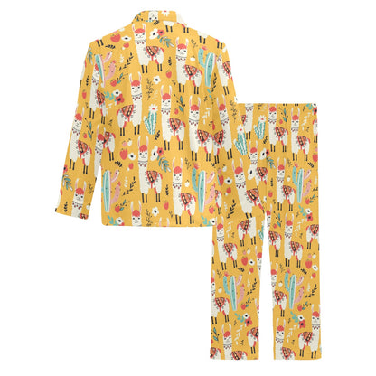 Llama Cute Themed Print Men's Long Pajama Set