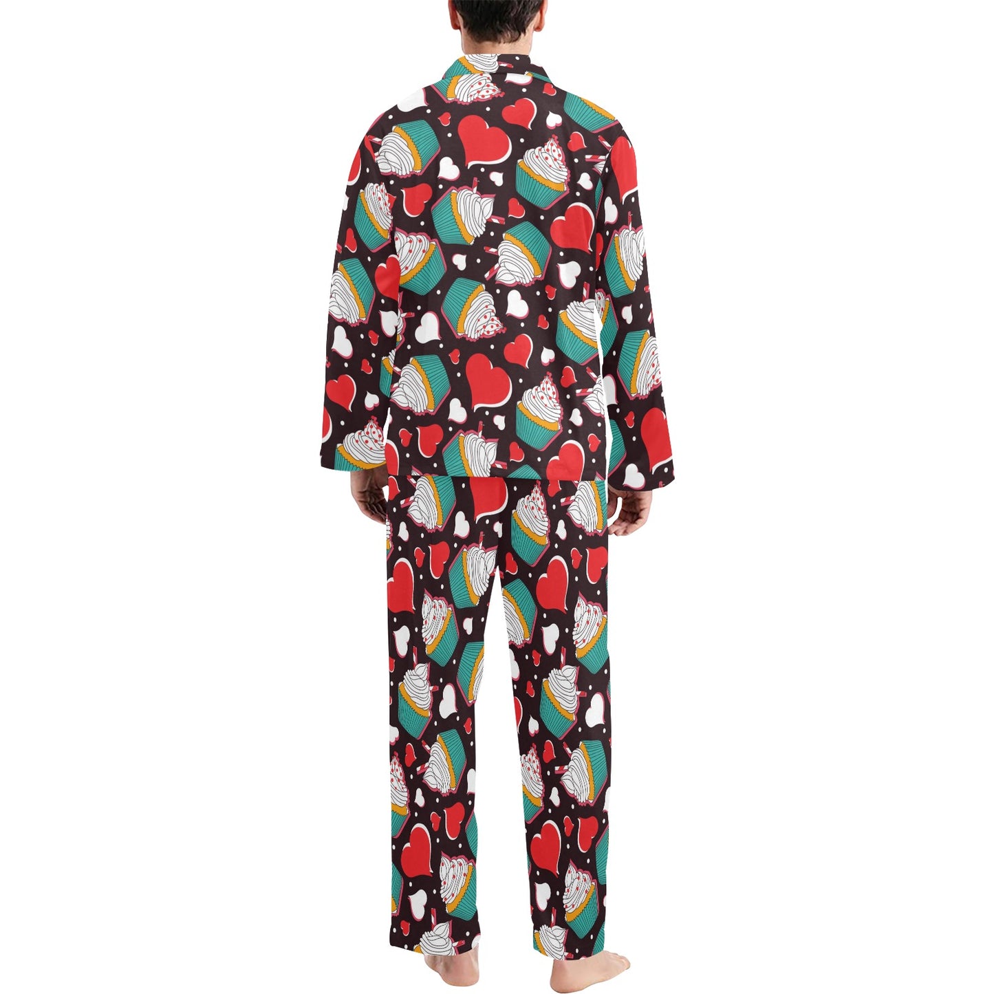 Cupcakes Heart Print Pattern Men's Long Pajama Set