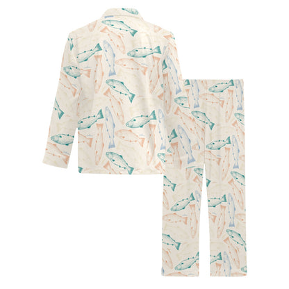 Salmon Fish Print Design LKS305 Men's Long Pajama Set