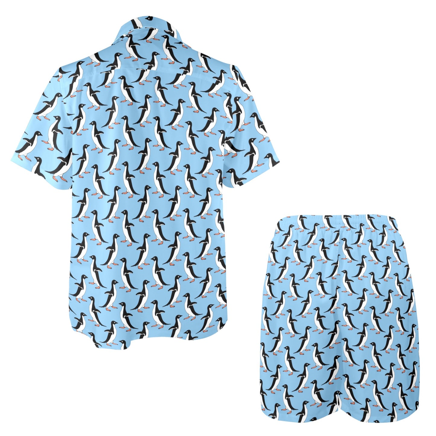 Penguin Dance Pattern Men's Beach Shirt and Shorts Set